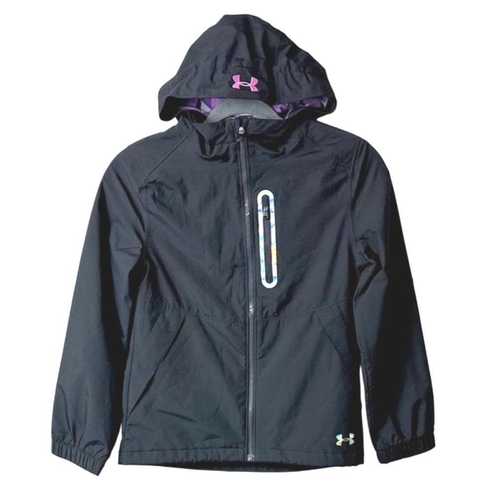 Under Armour Storm ColdGear Hooded Windbreaker Jacket Black Girls Size YMD